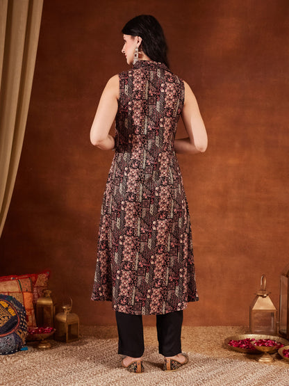 Black Yellow Printed Rayon Women's Kurta and Pant Set