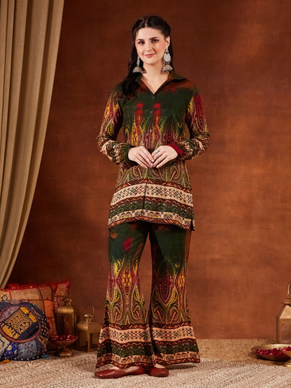 Green Printed Rayon Women's Kurta and Palazzo Set