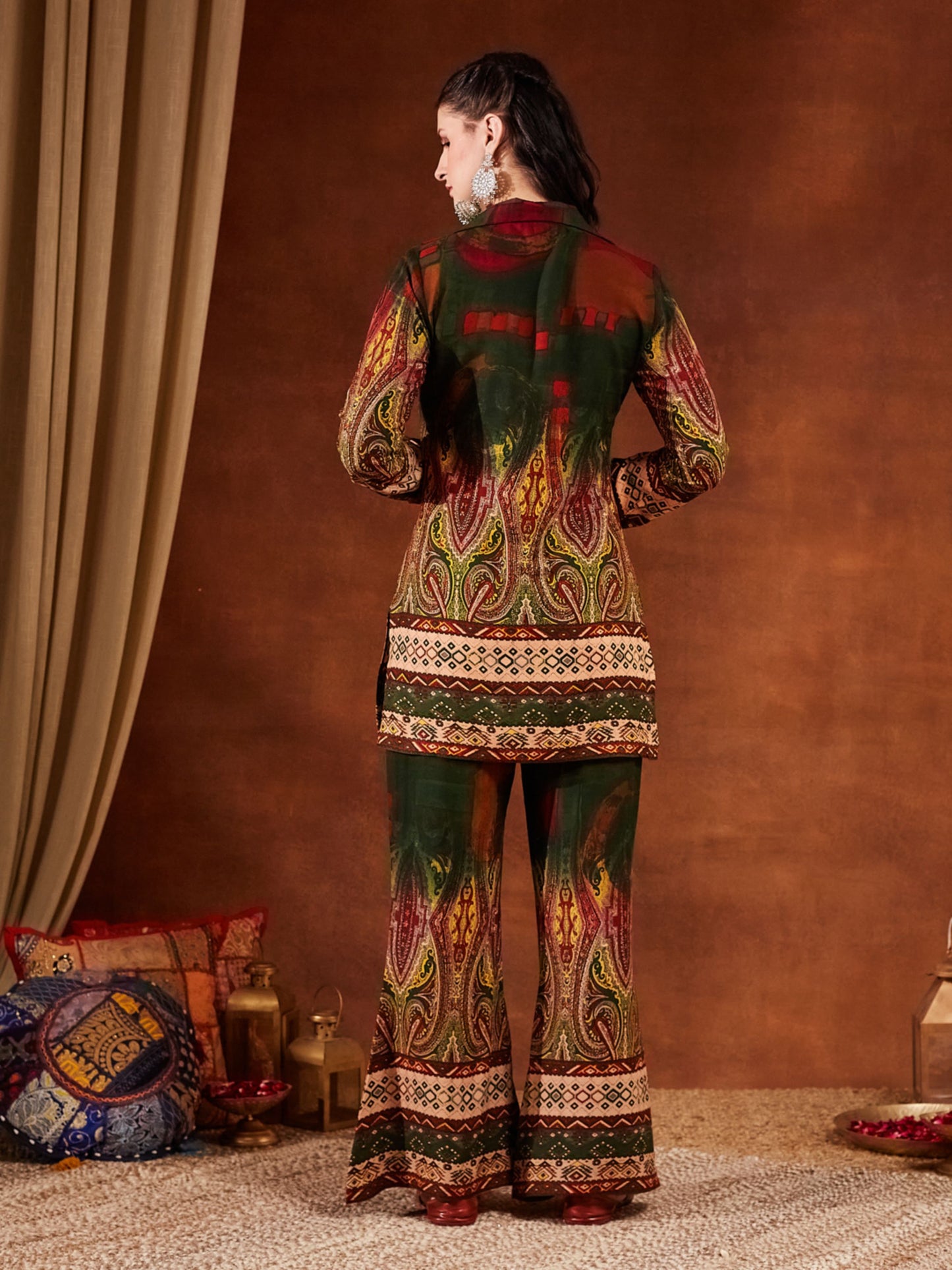 Green Printed Rayon Women's Kurta and Palazzo Set