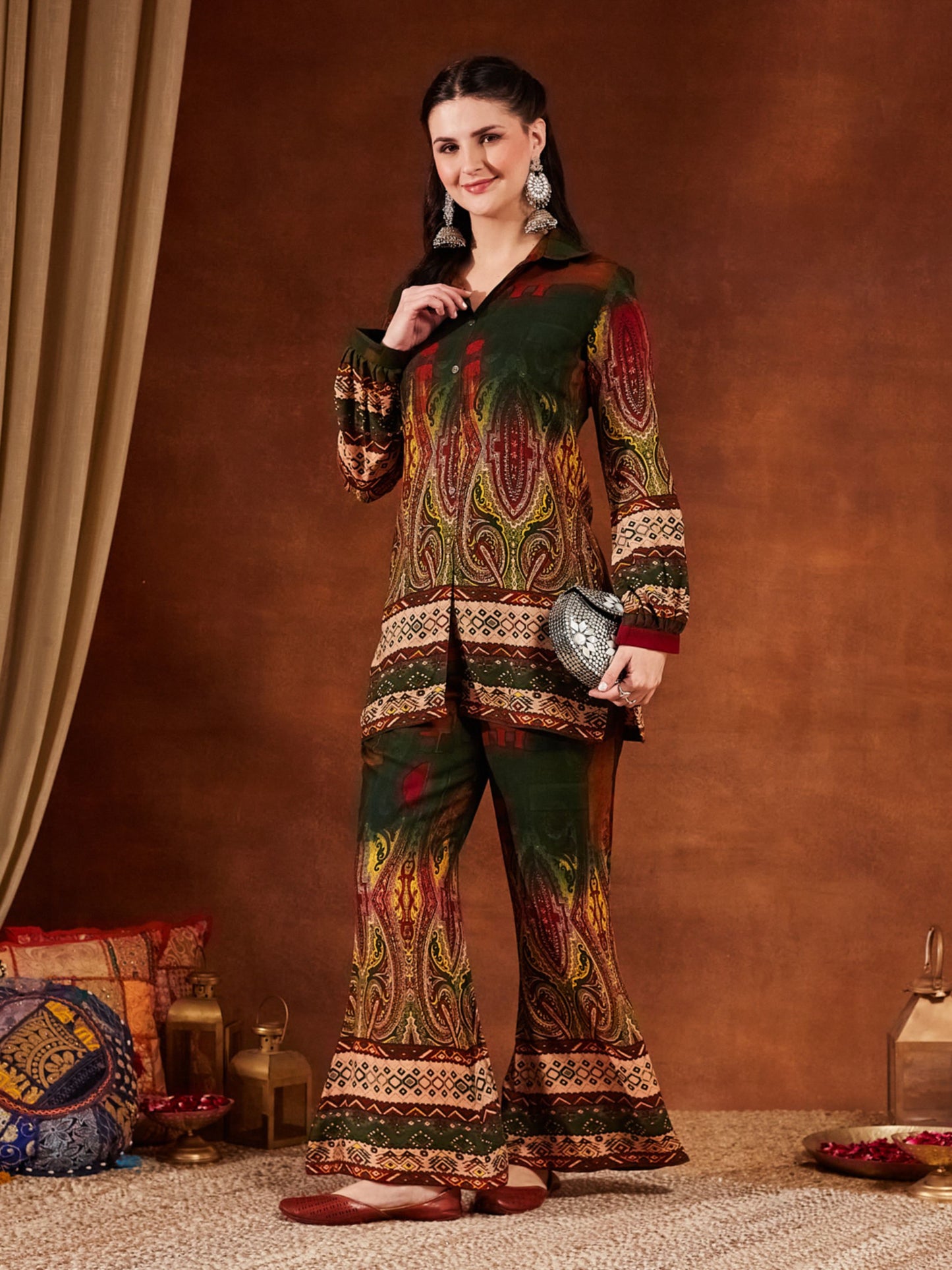Green Printed Rayon Women's Kurta and Palazzo Set