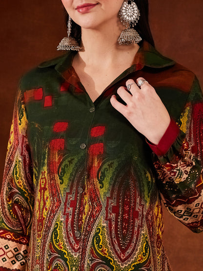 Green Printed Rayon Women's Kurta and Palazzo Set