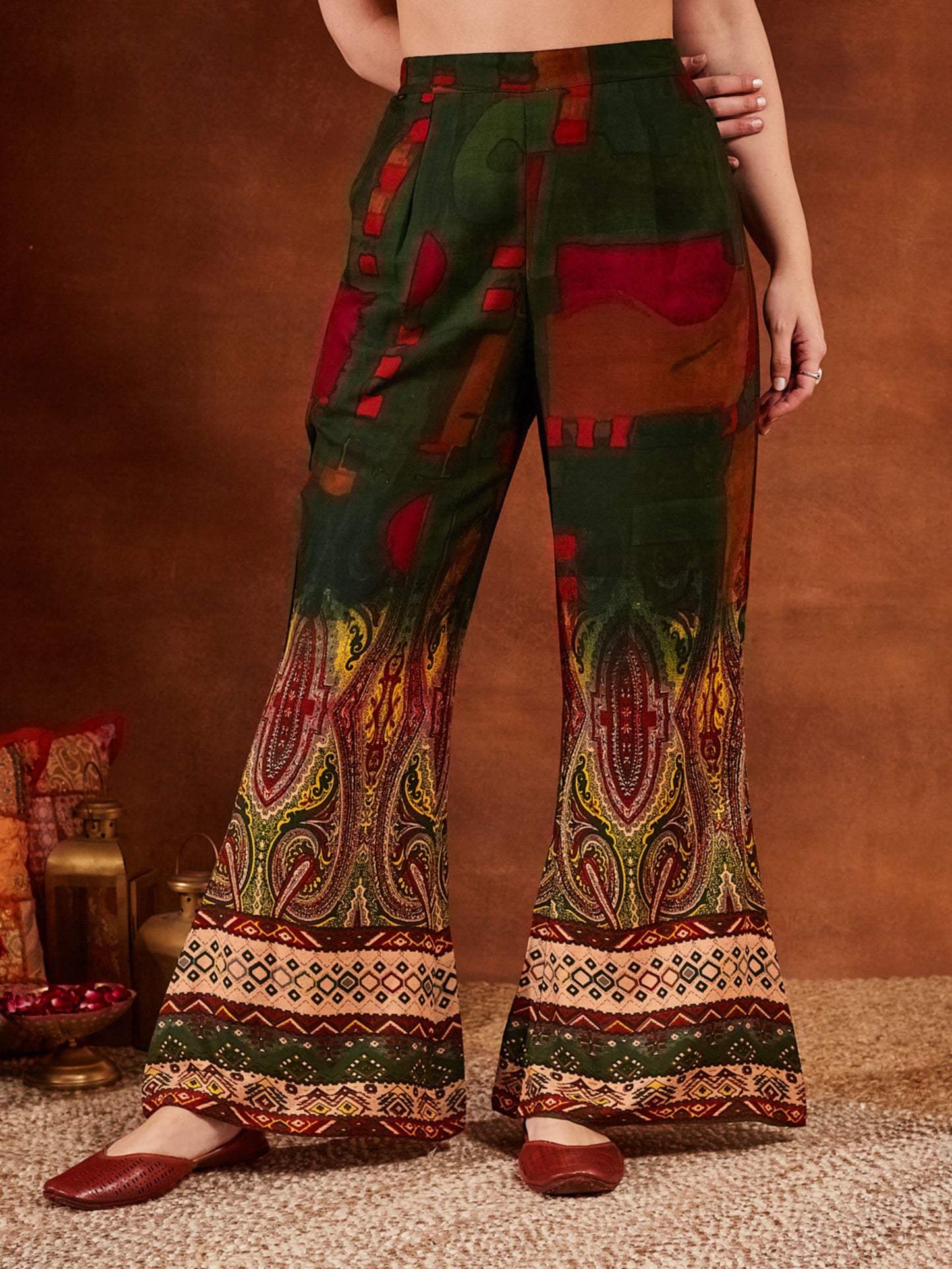 Green Printed Rayon Women's Kurta and Palazzo Set