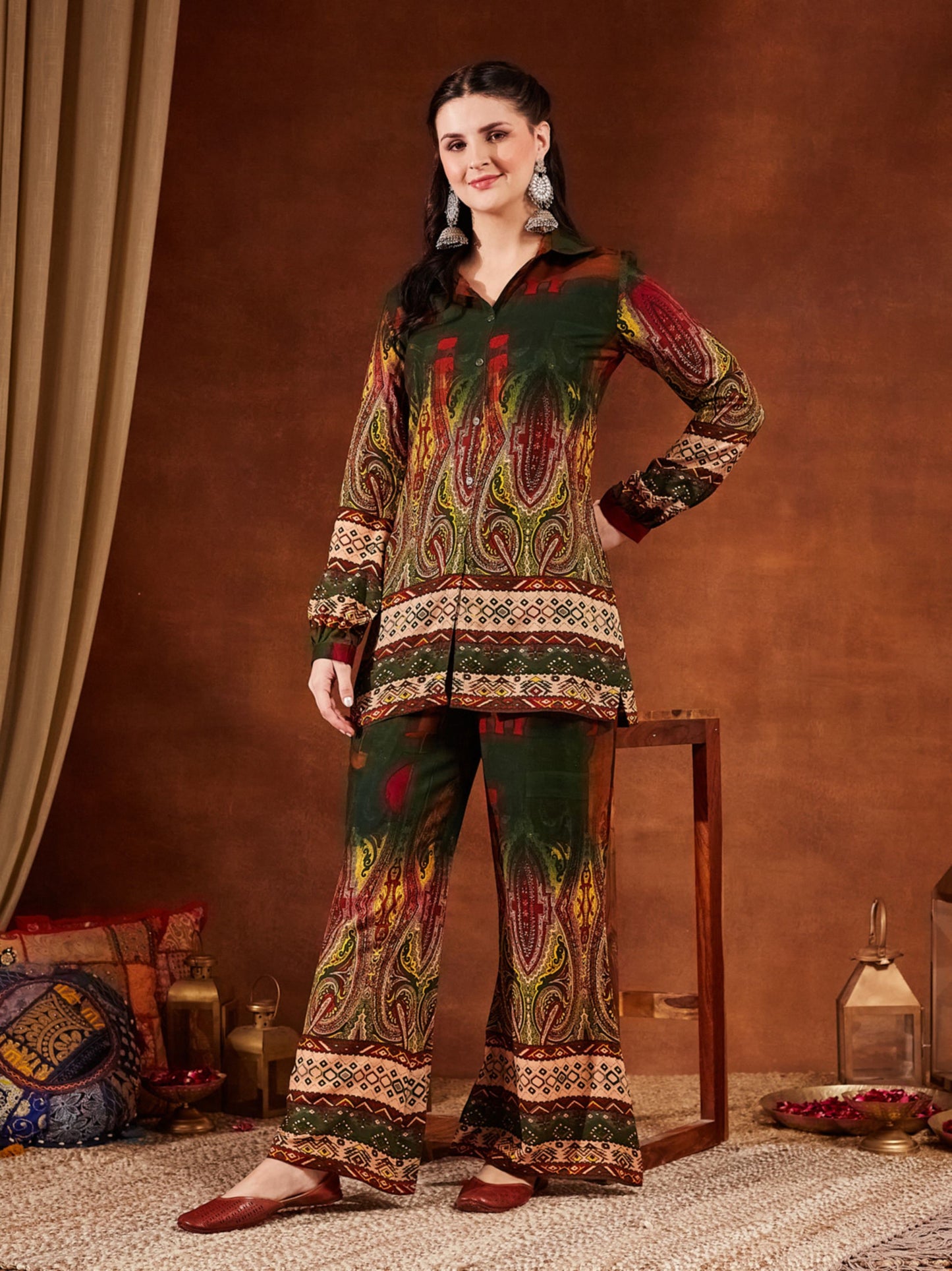 Green Printed Rayon Women's Kurta and Palazzo Set