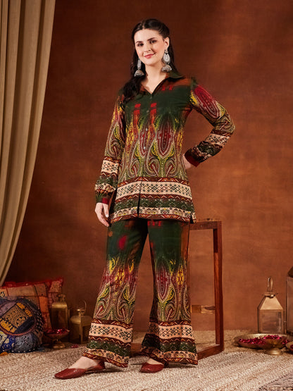 Green Printed Rayon Women's Kurta and Palazzo Set