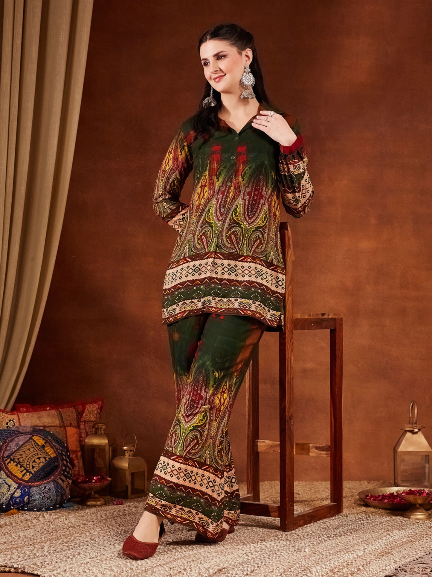 Green Printed Rayon Women's Kurta and Palazzo Set