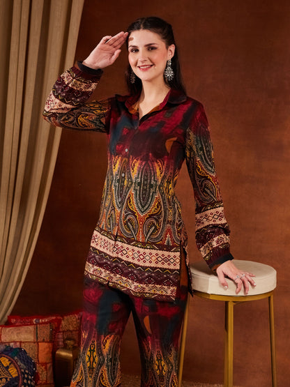 Green Printed Rayon Women's Kurta and Palazzo Set