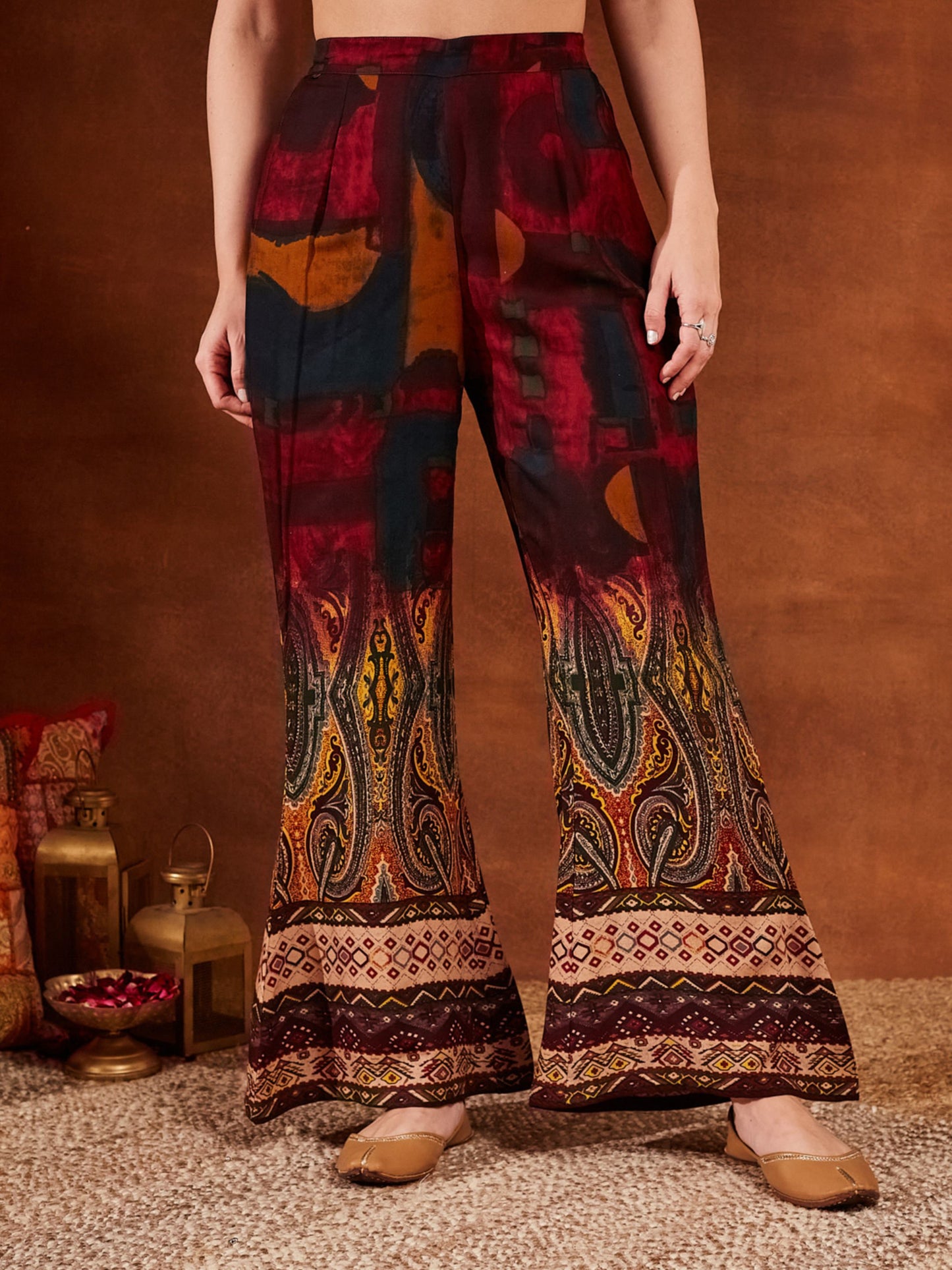Green Printed Rayon Women's Kurta and Palazzo Set