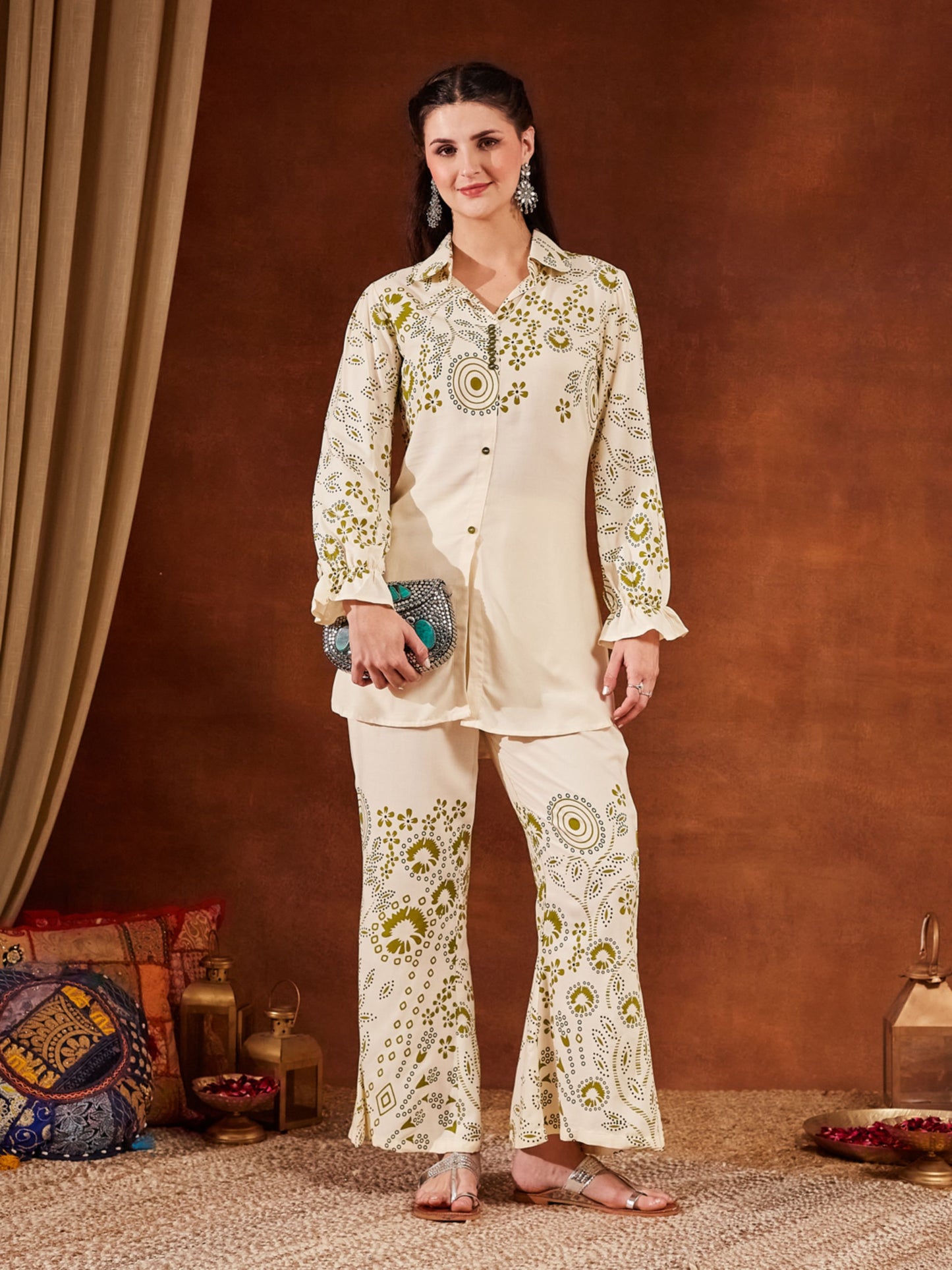 Green Printed Rayon Women's Kurta and Palazzo Set