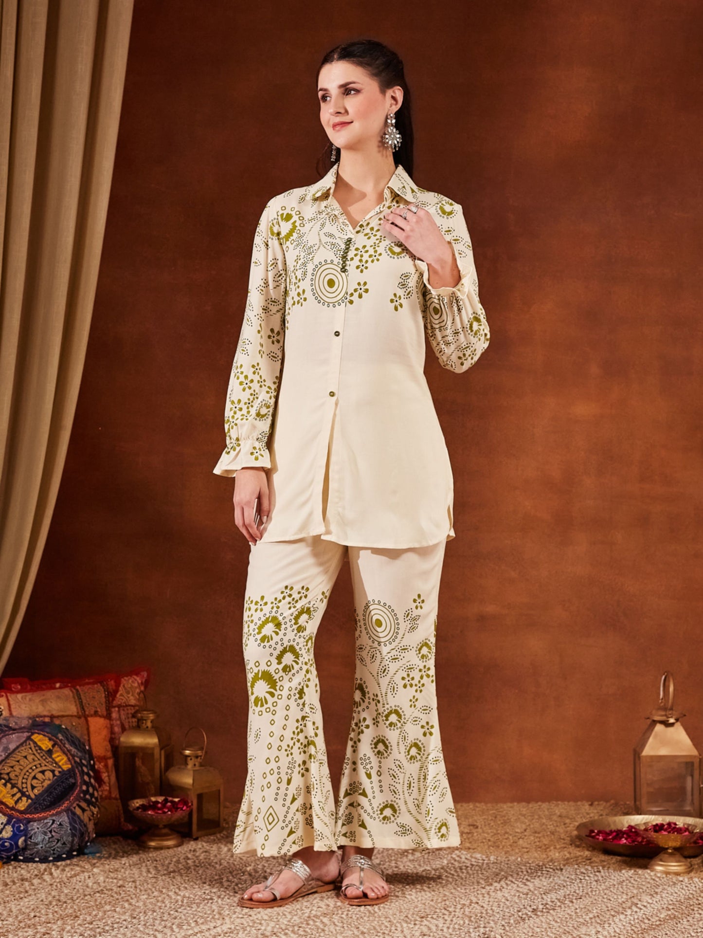 Green Printed Rayon Women's Kurta and Palazzo Set