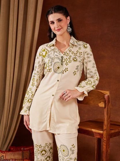 Green Printed Rayon Women's Kurta and Palazzo Set