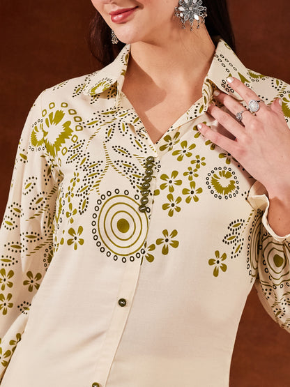 Green Printed Rayon Women's Kurta and Palazzo Set
