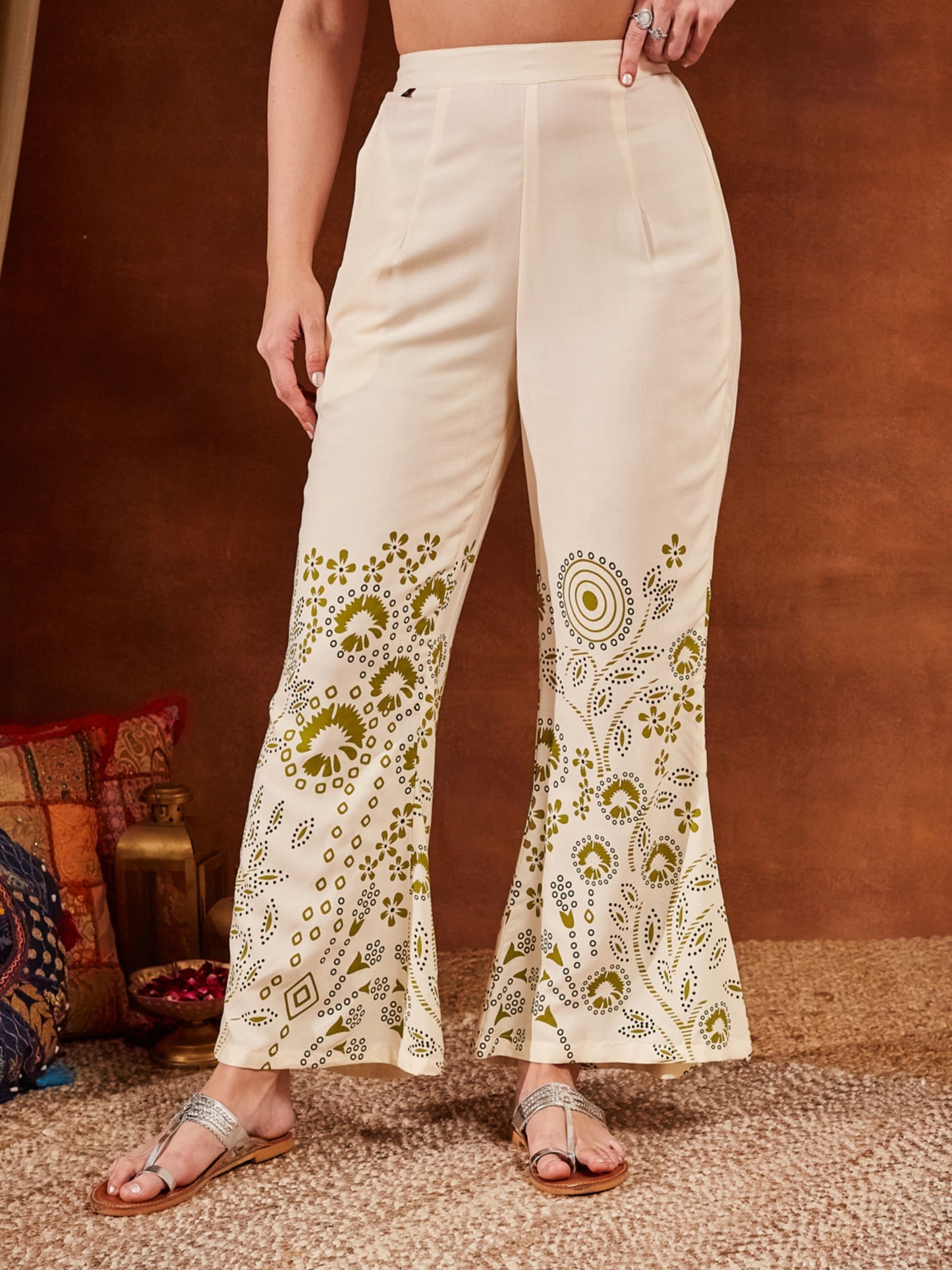 Green Printed Rayon Women's Kurta and Palazzo Set