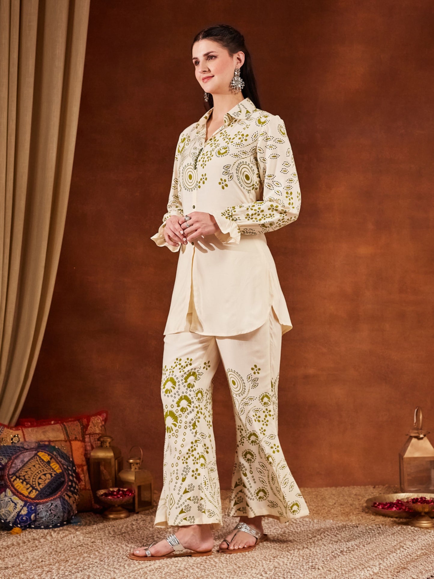 Green Printed Rayon Women's Kurta and Palazzo Set