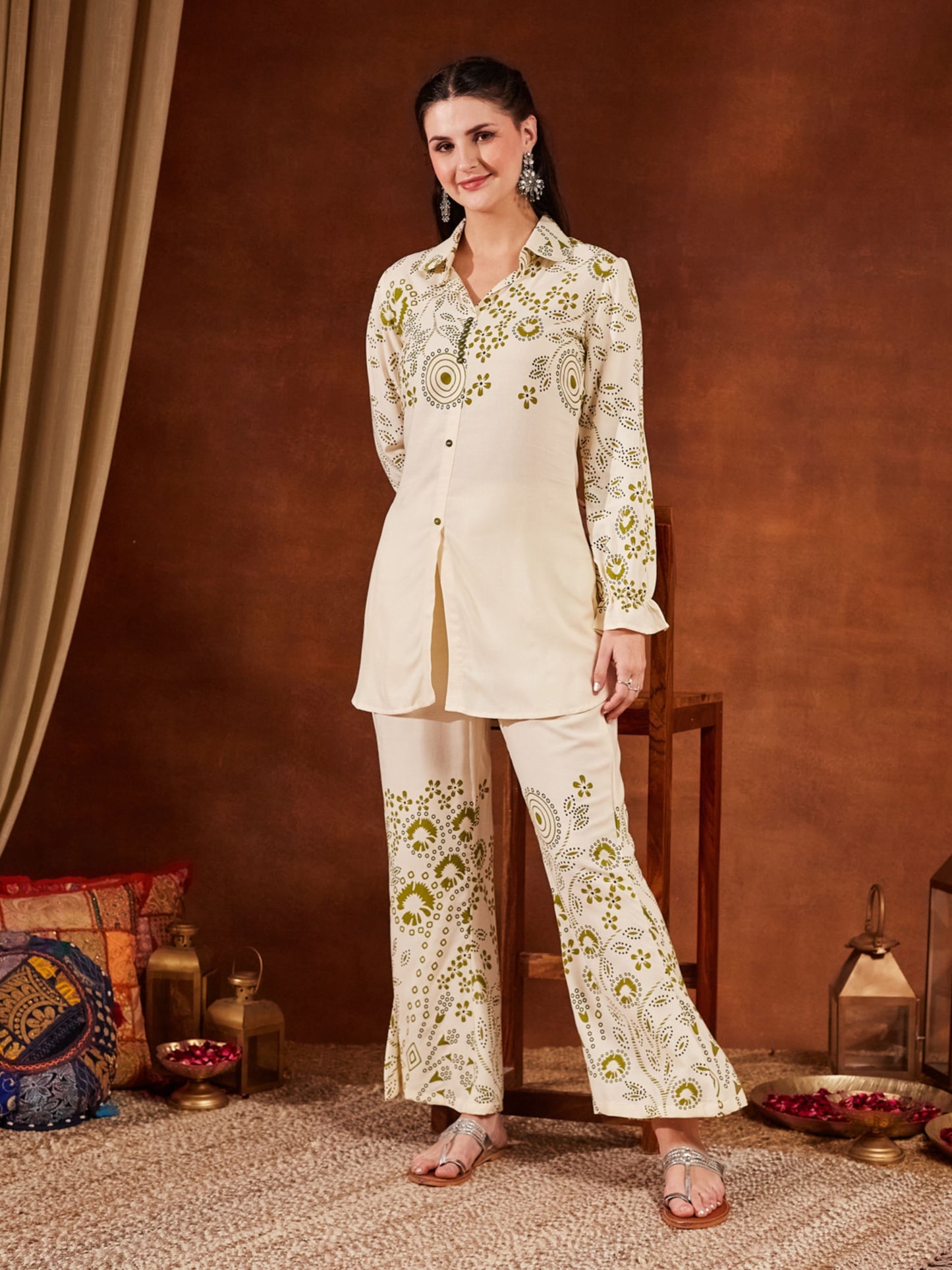 Green Printed Rayon Women's Kurta and Palazzo Set