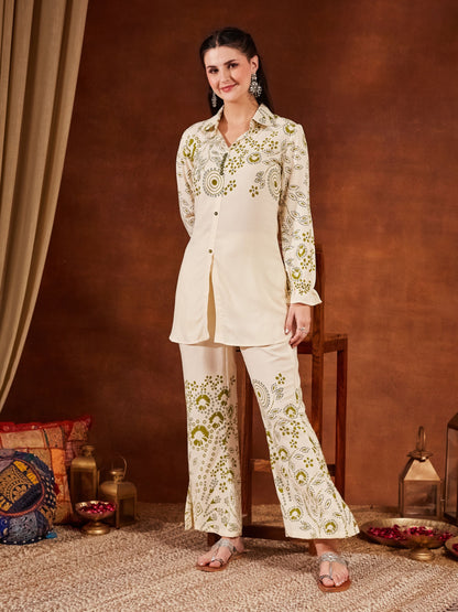 Green Printed Rayon Women's Kurta and Palazzo Set