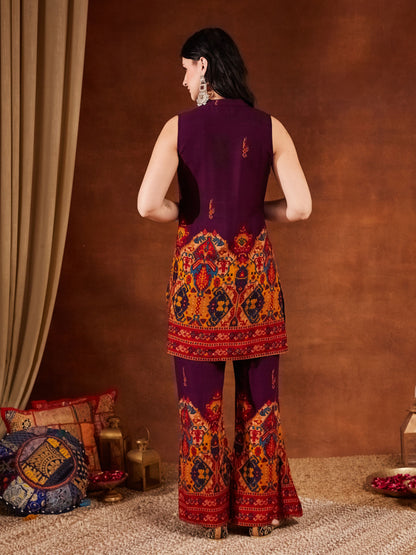Purple Printed Rayon Women's Kurta and Palazzo Set