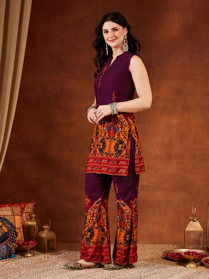 Purple Printed Rayon Women's Kurta and Palazzo Set