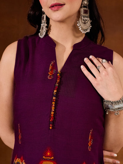Purple Printed Rayon Women's Kurta and Palazzo Set