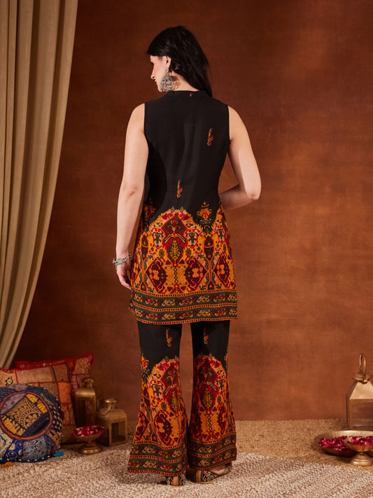 Black Printed Rayon Women's Kurta and Palazzo Set