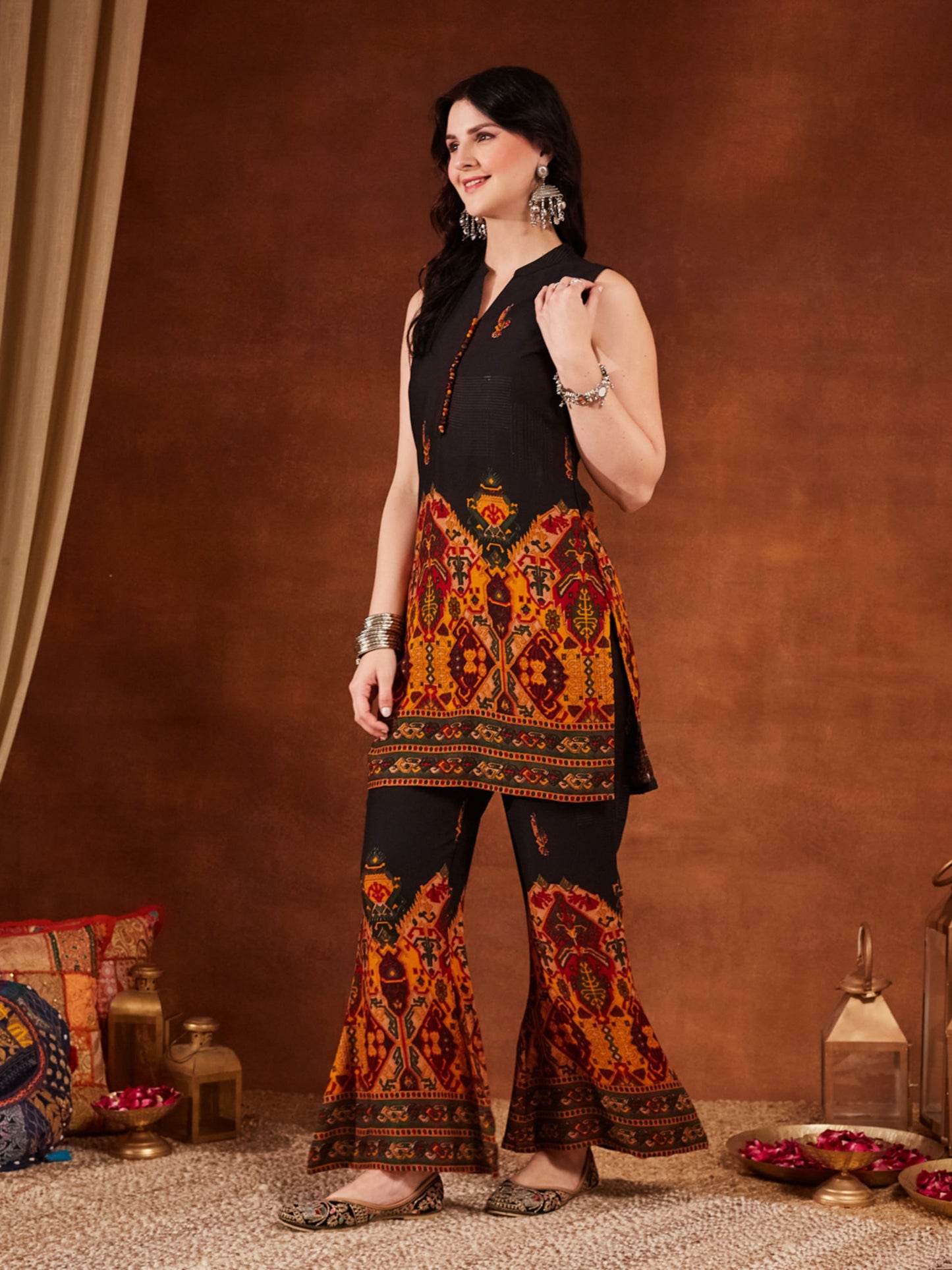 Purple Printed Rayon Women's Kurta and Palazzo Set