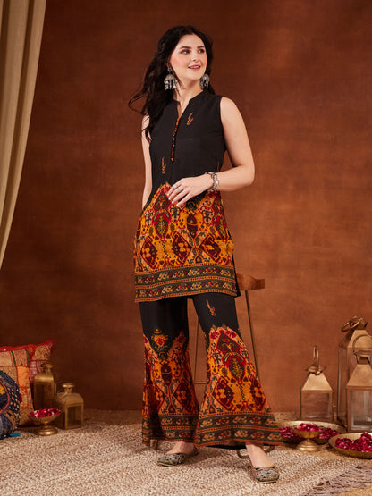 Purple Printed Rayon Women's Kurta and Palazzo Set