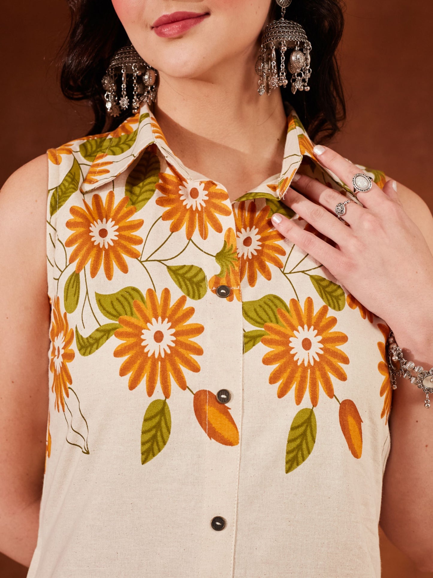 Off White Printed Cotton Women's Kurta and Palazzo Set