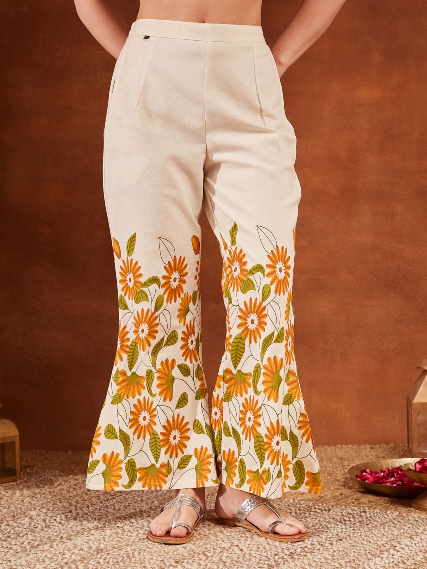 Off White Printed Cotton Women's Kurta and Palazzo Set