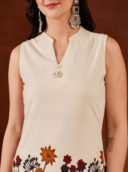 Off White Printed Cotton Women's Top and Dhoti Pant Set