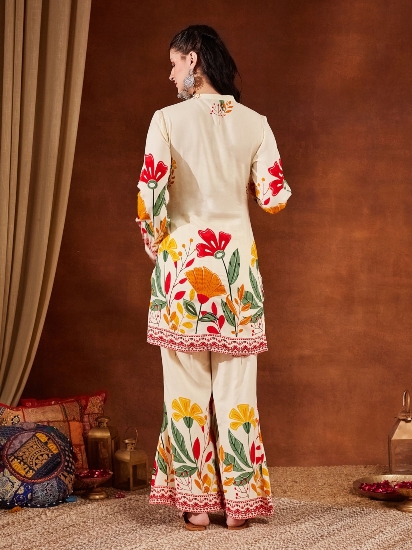 Yellow Printed Rayon Women's Top and Palazzo Set