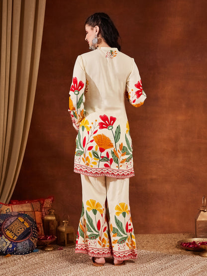 Yellow Printed Rayon Women's Top and Palazzo Set