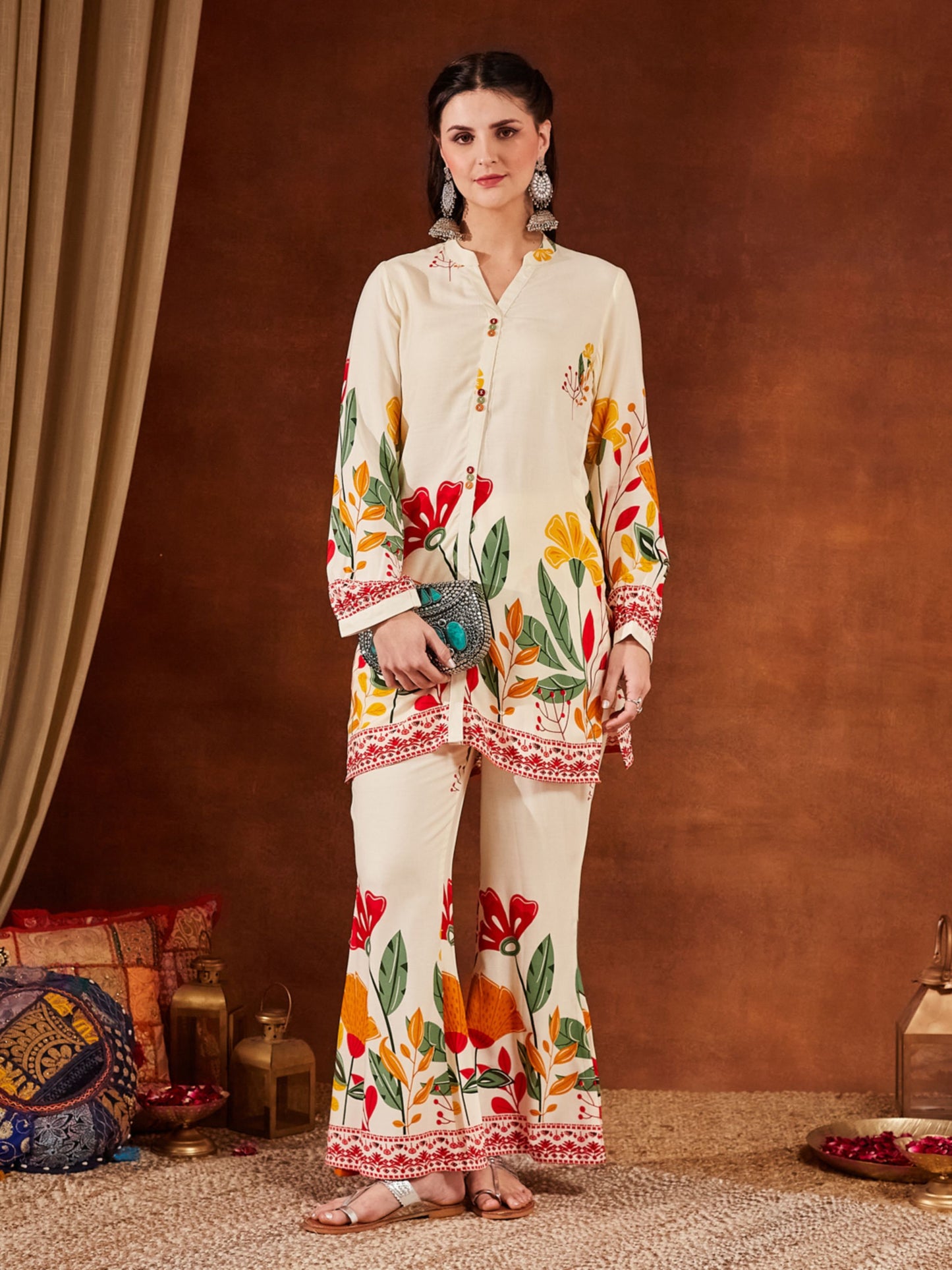 Yellow Printed Rayon Women's Top and Palazzo Set