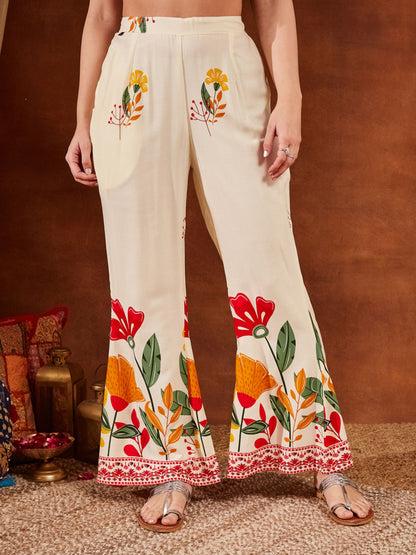 Yellow Printed Rayon Women's Top and Palazzo Set