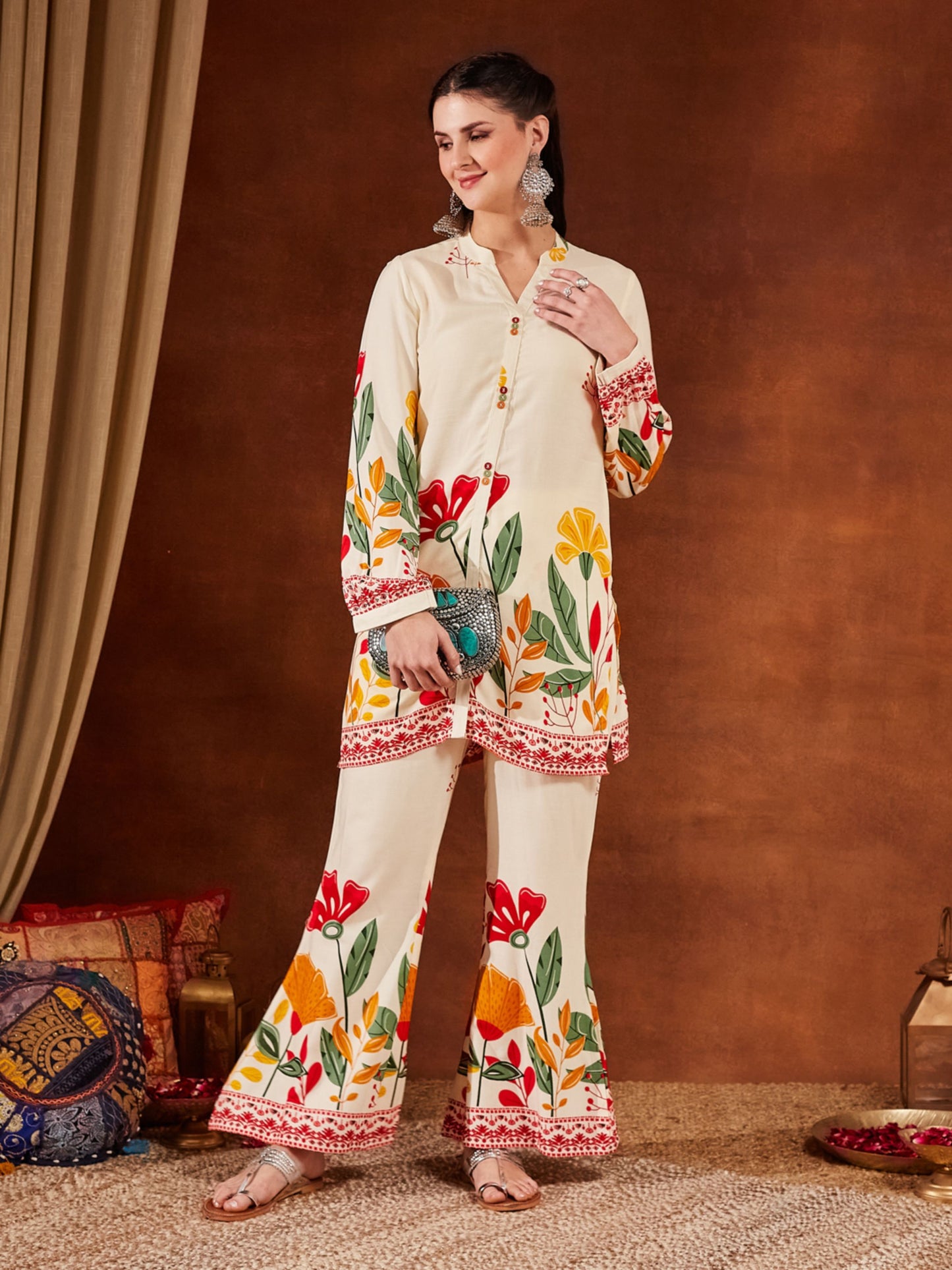 Yellow Printed Rayon Women's Top and Palazzo Set