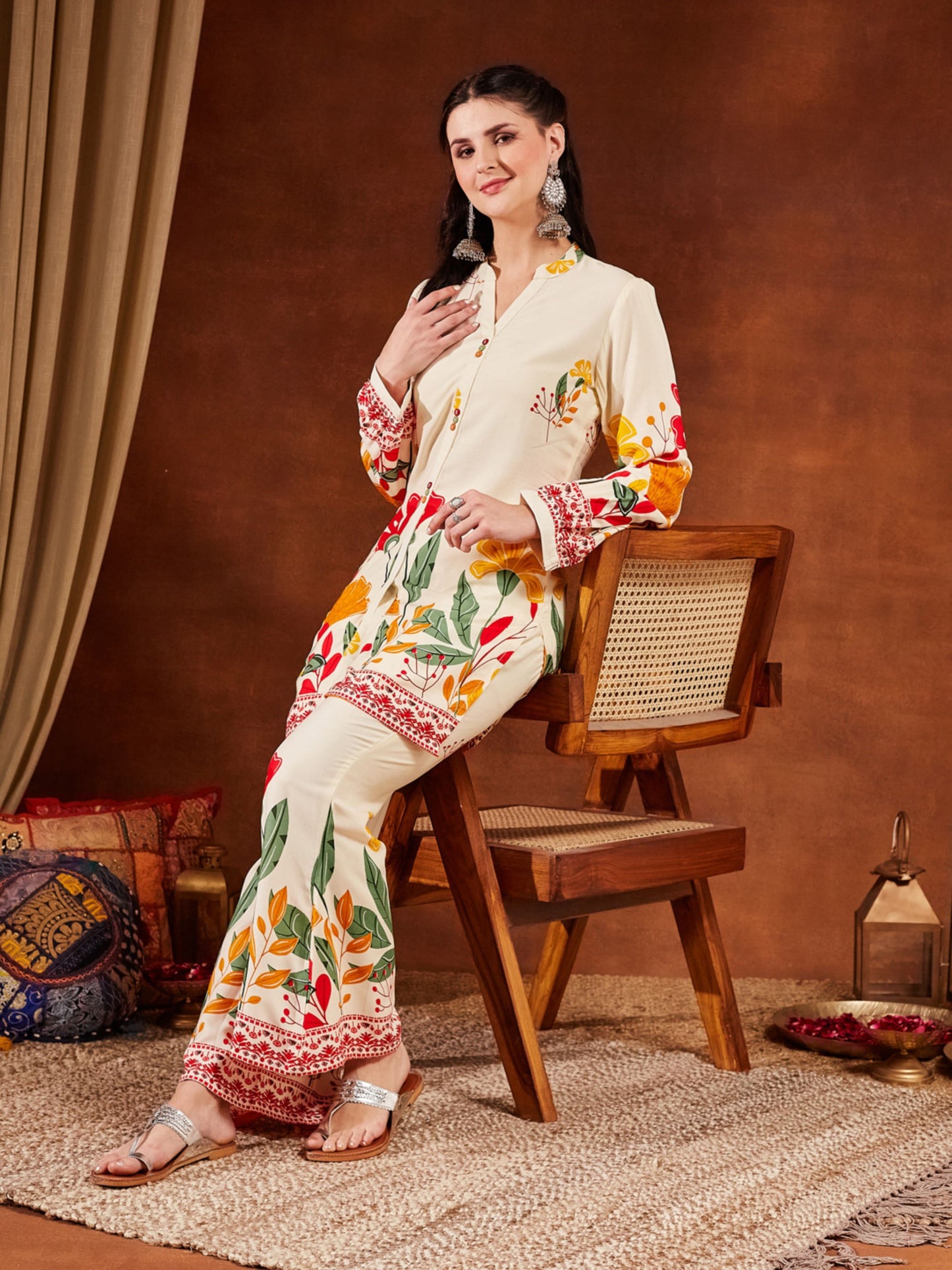 Yellow Printed Rayon Women's Top and Palazzo Set