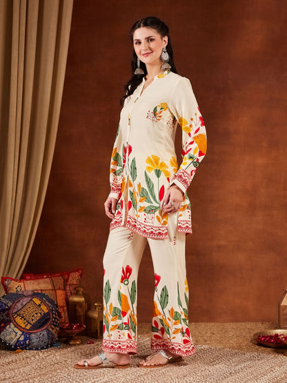 Yellow Printed Rayon Women's Top and Palazzo Set