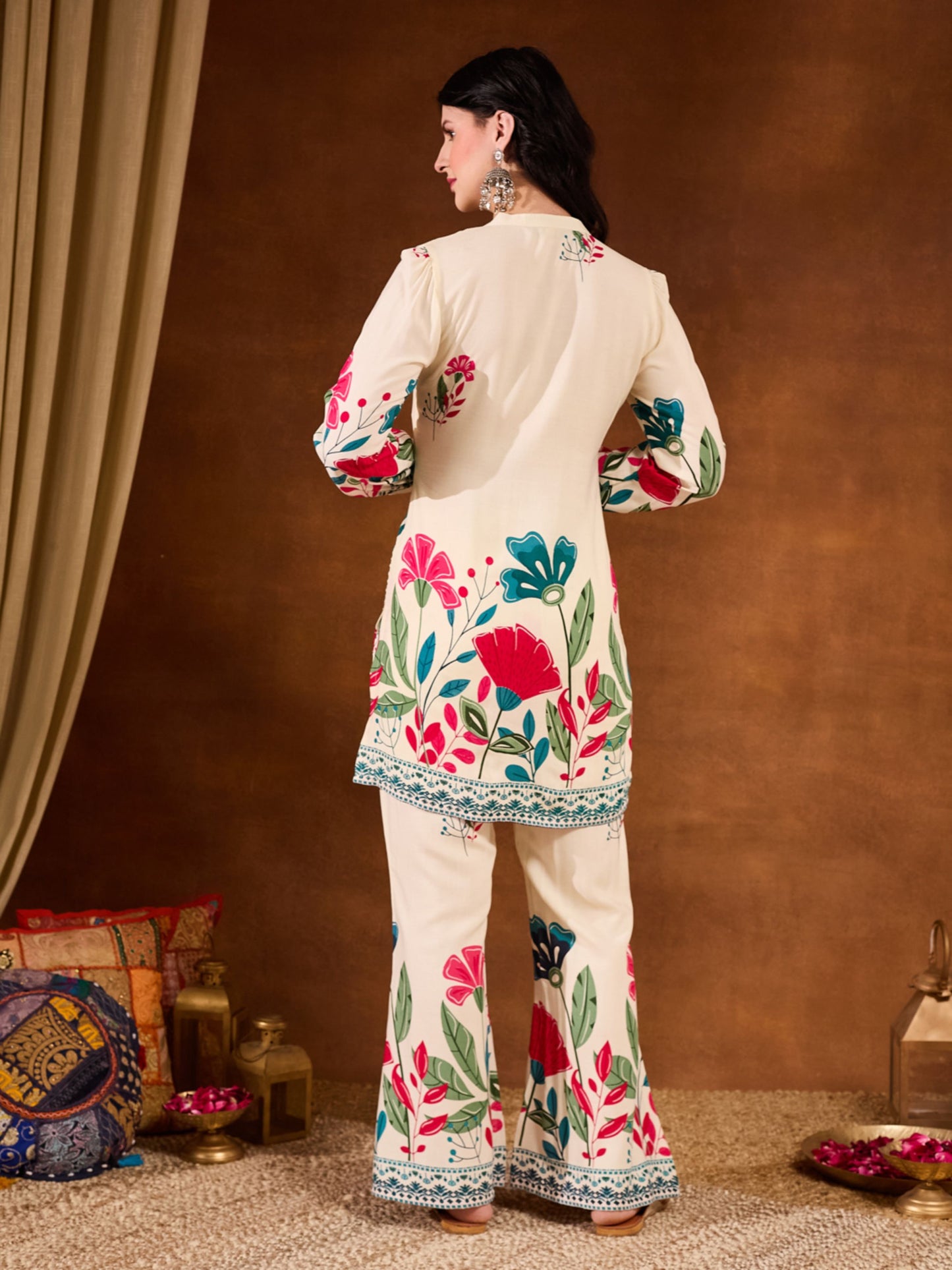 Yellow Printed Rayon Women's Top and Palazzo Set