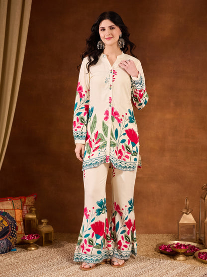 Yellow Printed Rayon Women's Top and Palazzo Set