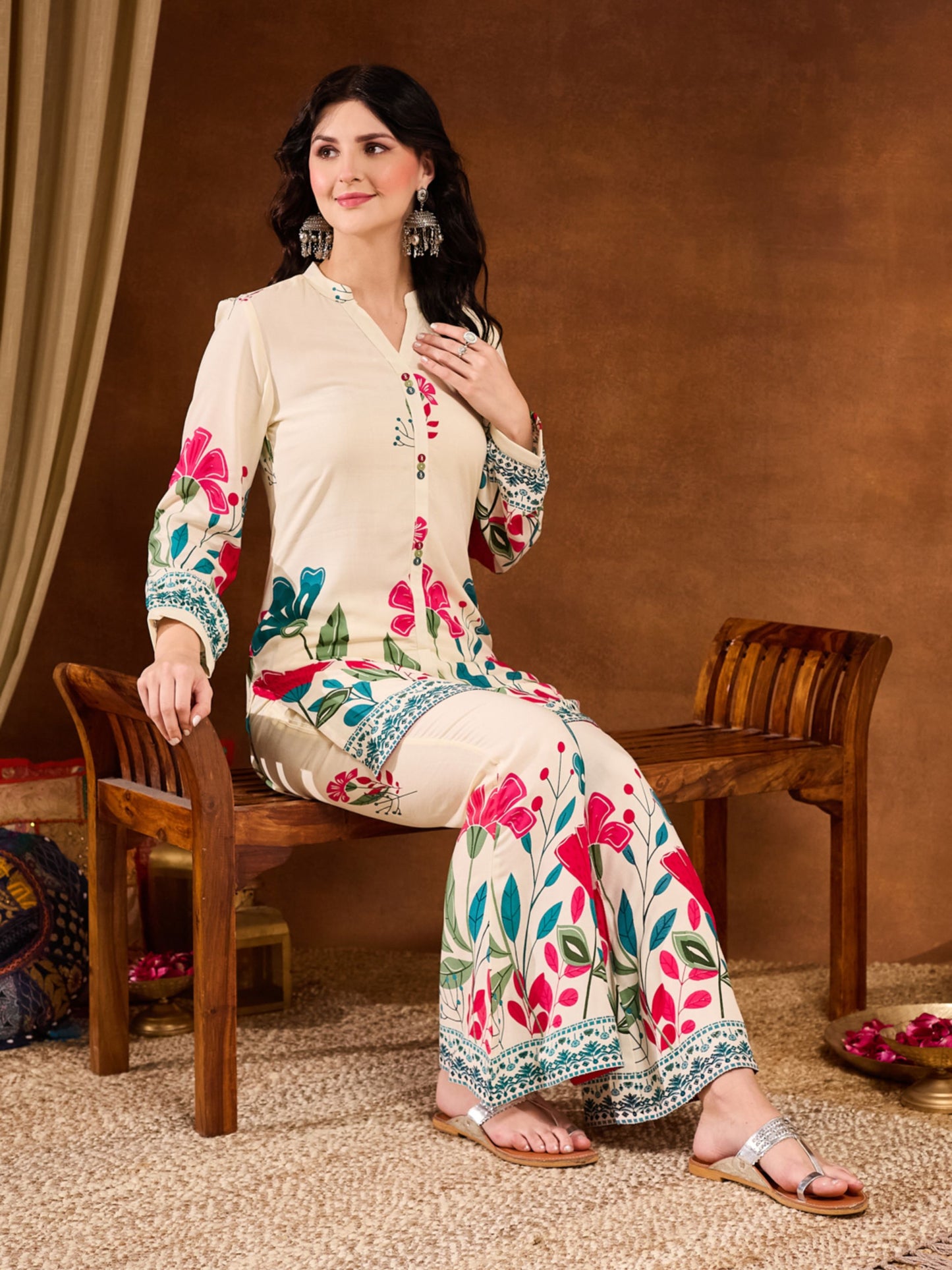 Yellow Printed Rayon Women's Top and Palazzo Set