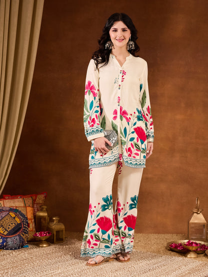 Yellow Printed Rayon Women's Top and Palazzo Set