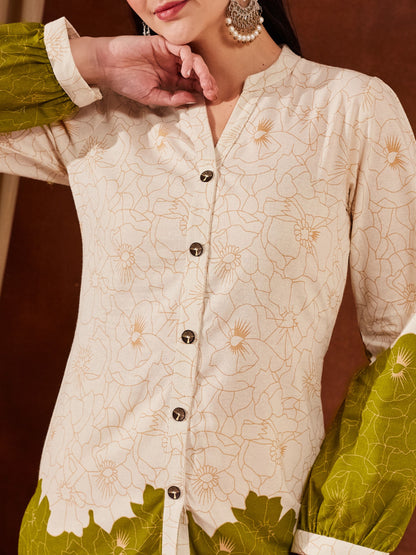 Green Printed Cotton Women's Top and Palazzo Set