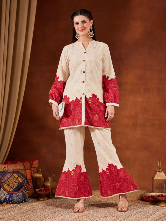 Pink Printed Cotton Women's Top and Palazzo Set