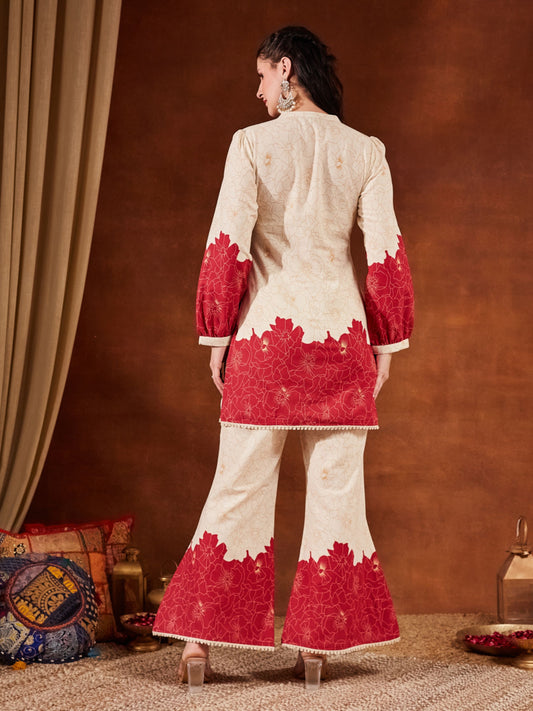 Pink Printed Cotton Women's Top and Palazzo Set