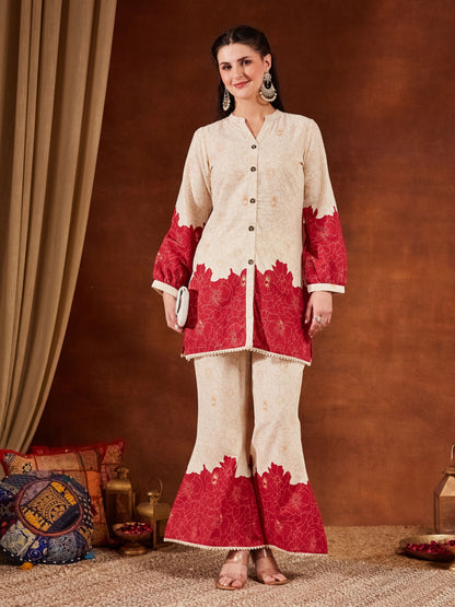 Green Printed Cotton Women's Top and Palazzo Set