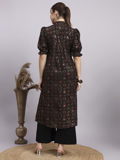 Black Printed Rayon Women's Kurta and Palazzo Set