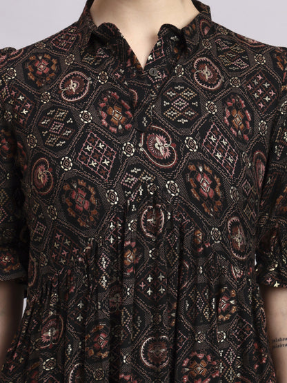 Black Printed Rayon Women's Kurta and Palazzo Set