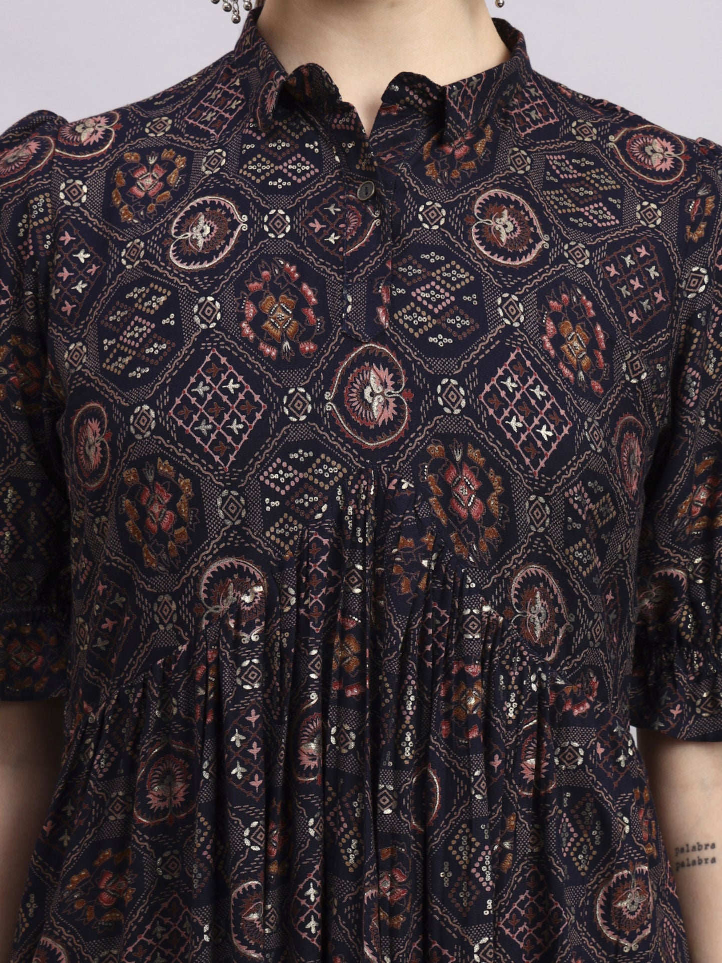 Black Printed Rayon Women's Kurta and Palazzo Set