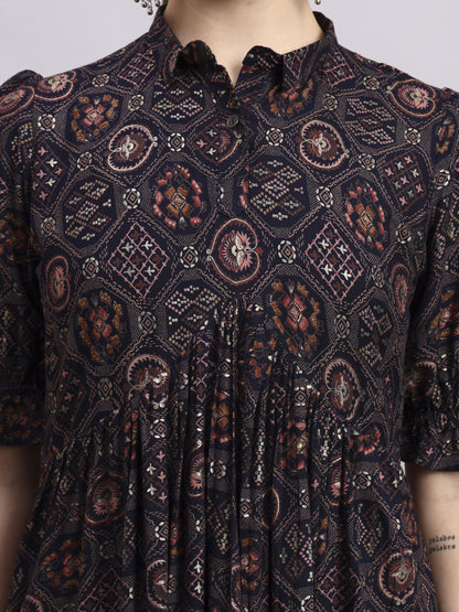 Black Printed Rayon Women's Kurta and Palazzo Set