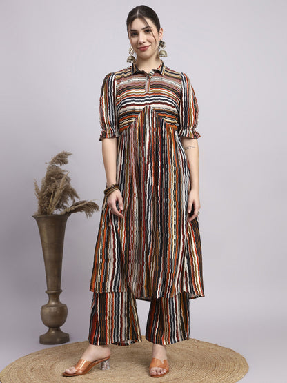 Multicolor Printed Rayon Women's Kurta and Palazzo Set