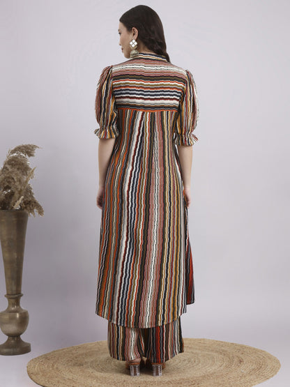 Multicolor Printed Rayon Women's Kurta and Palazzo Set
