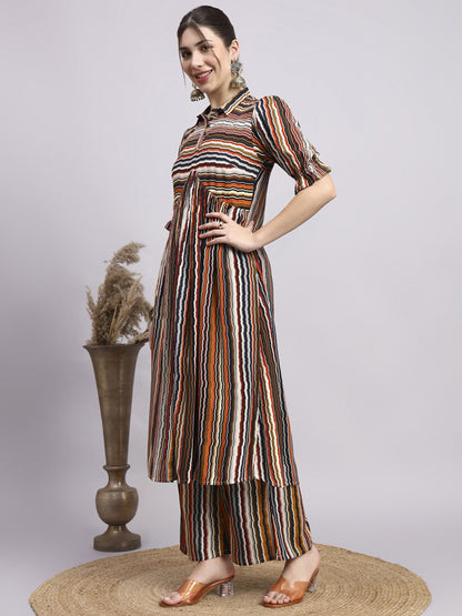 Multicolor Printed Rayon Women's Kurta and Palazzo Set